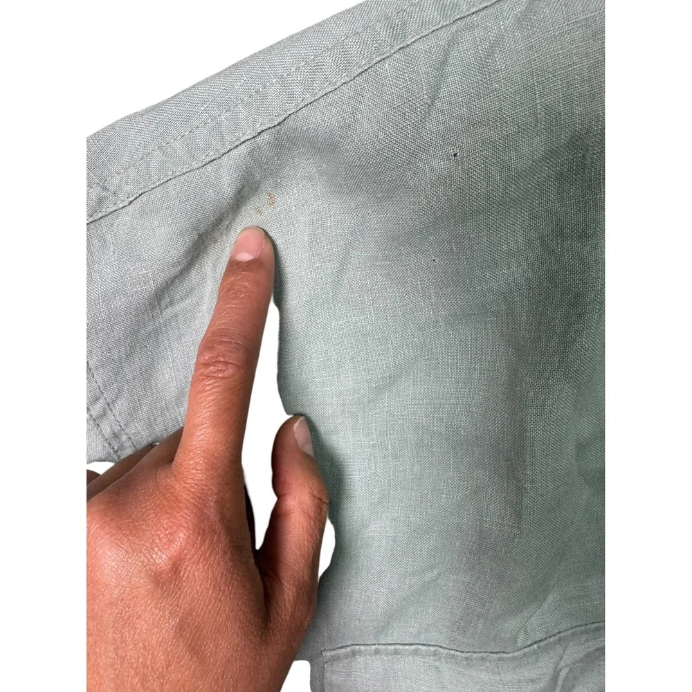 Bruno Mens 100%‎ Linen Short Sleeve Button Down Shirt Sage Green Relaxed Medium
